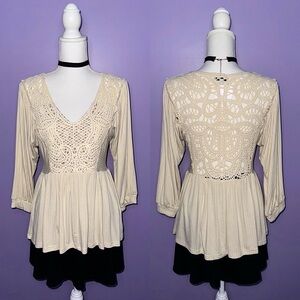 NWT White Birch Tan Crochet Babydoll Blouse